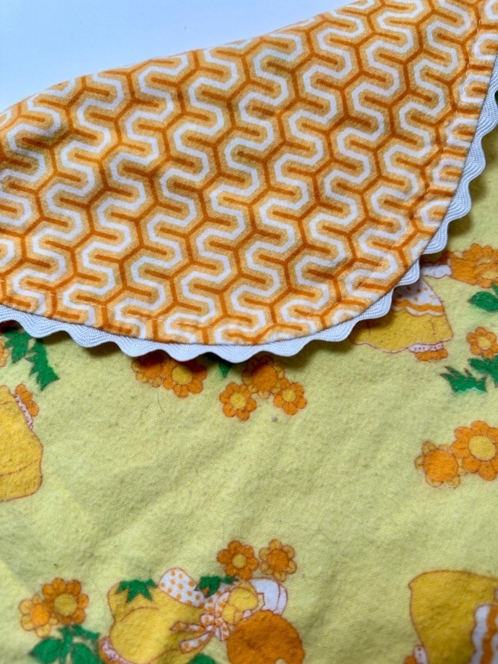 Vintage Baby Blanket Yellow Floral Girl | 38x51 Retro 70s Nursery | Ric Rac Trim